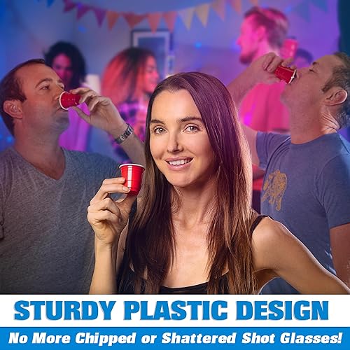 Miniatura 4 de GoBig Paquete de 200 vasos de plástico de 2 onzas, mini vasos de fiesta de 2 onzas, color rojo