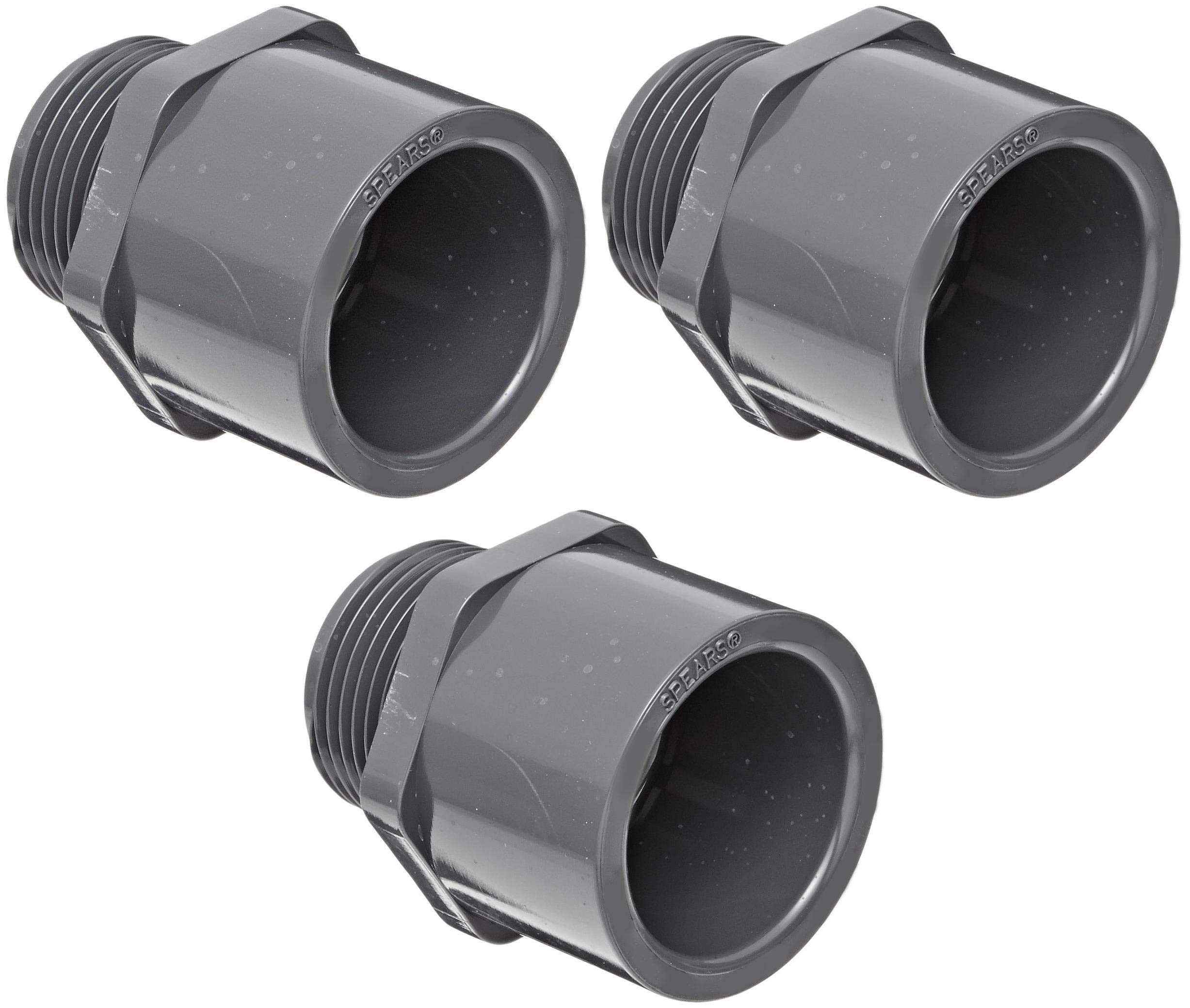 Spears 836 Series PVC Pipe Fitting, Adapter, Schedule 80, 1-1/4" Socket x NPT Male Pack of 3
