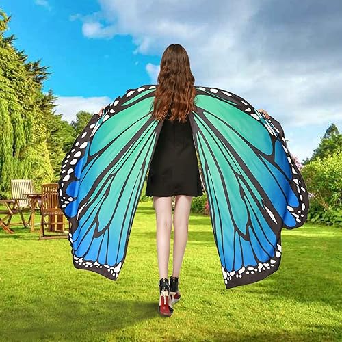 Miniatura 3 de Alas de mariposa para mujer, paquete de 3 disfraces de Halloween, incluye capa de mariposa, máscara y arnés (azul)