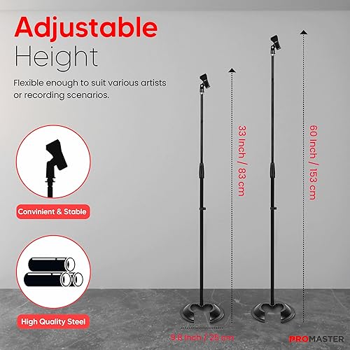 Miniatura 7 de The Promaster - Soporte de micrófono de base redonda, portátil y ajustable con compatibilidad universal, soporte de metal para micrófono de calidad