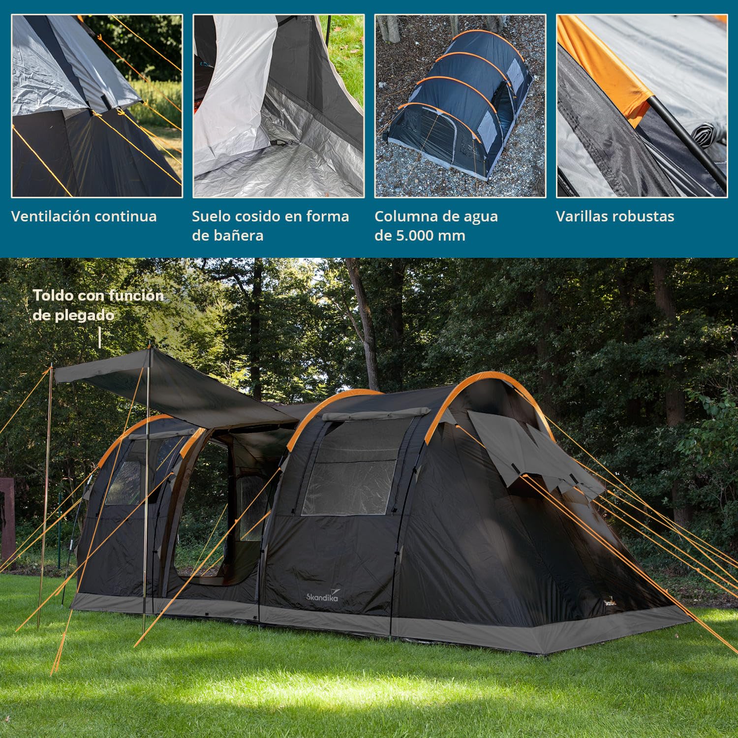 Skandika Gotland 4 Sleeper Protect - Tienda de campaña Familiar - mosquiteras - Suelo Cosido en Forma de bañera - mosquiteras