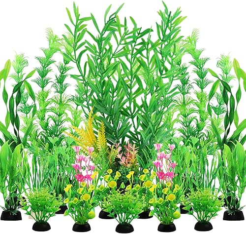 QUOZUO Fish Tank Plants, 20pcs Aquarium Decor Green Plants Artificial