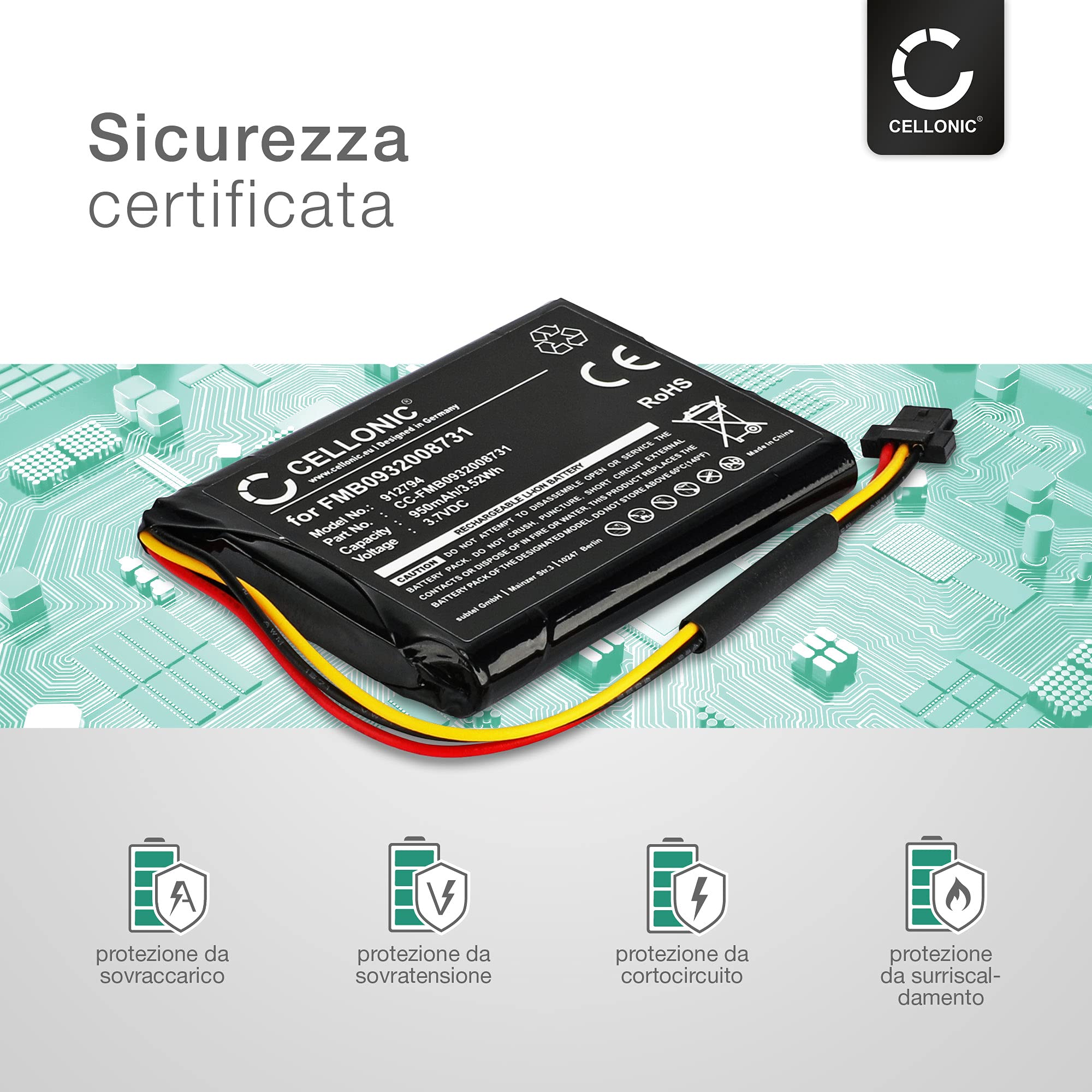 CELLONIC 1x Batteria compatibile con TomTom Go 500, 50, FMB0932008731 | 1x, (950mAh-3.7V-Ioni di Litio), Navigatore GPS Batteria per TomTom Go 500, 50, 510 (2013), Start 50, 600, (2013), ONE 140