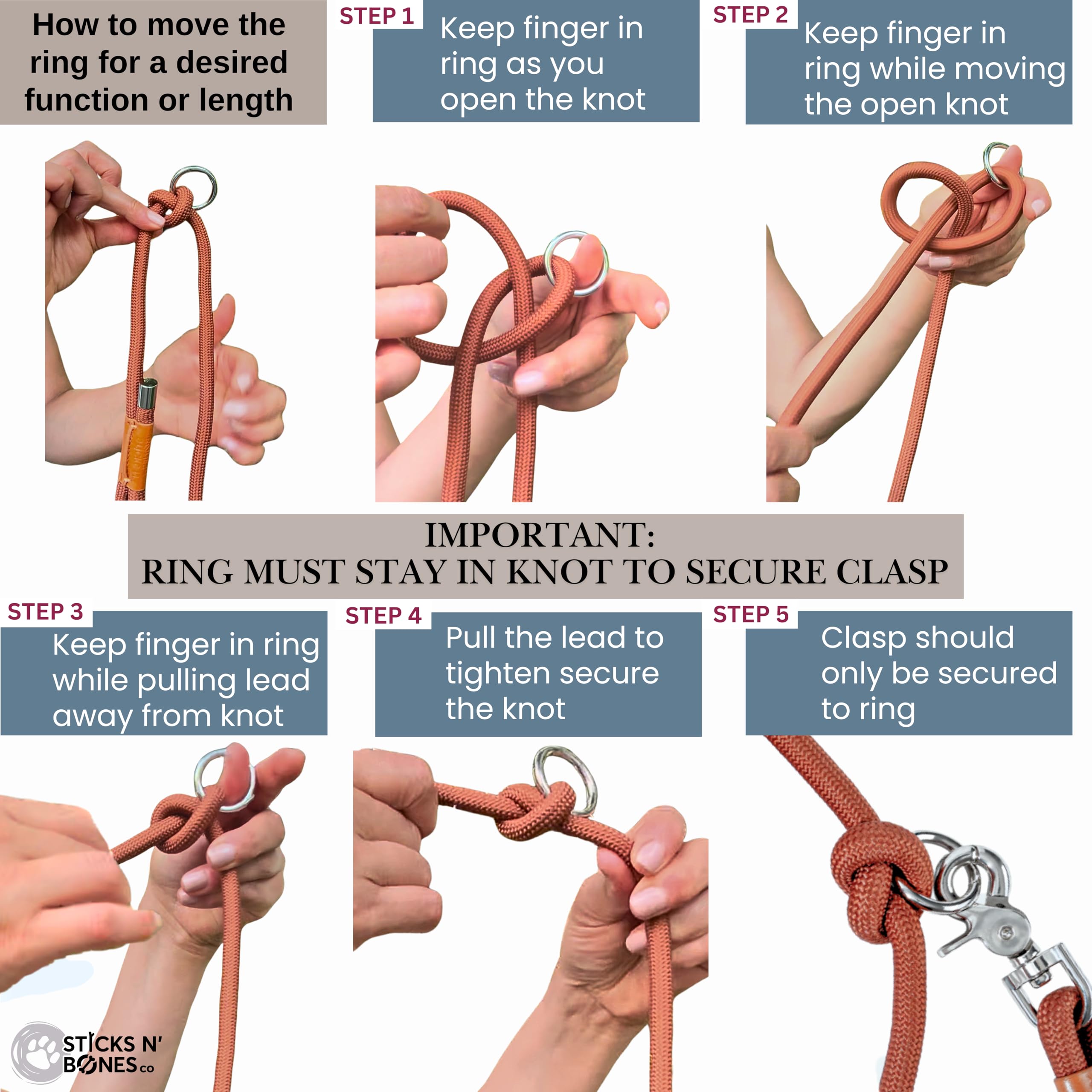 Sticks N' Bones co Laisse mains libres pour chien 6 en 1, réglable, robuste, taille S, M, L, 2 chiens, laisse pour promener le chien, course à pied, laisse de dressage de chiot, longueur plus courte