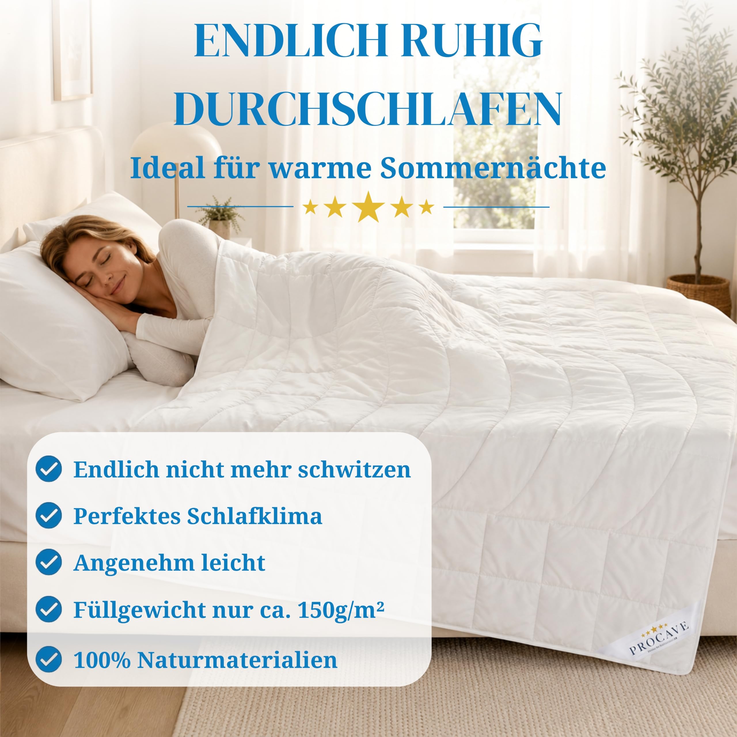 PROCAVE Edredón de Calidad de Camello Exquisito para el Verano, 200 x 200 cm, Ligero edredón de Verano, Manta de Pelo de Camello, Transpirable y Regula el Calor, 100% Fabricado en Alemania