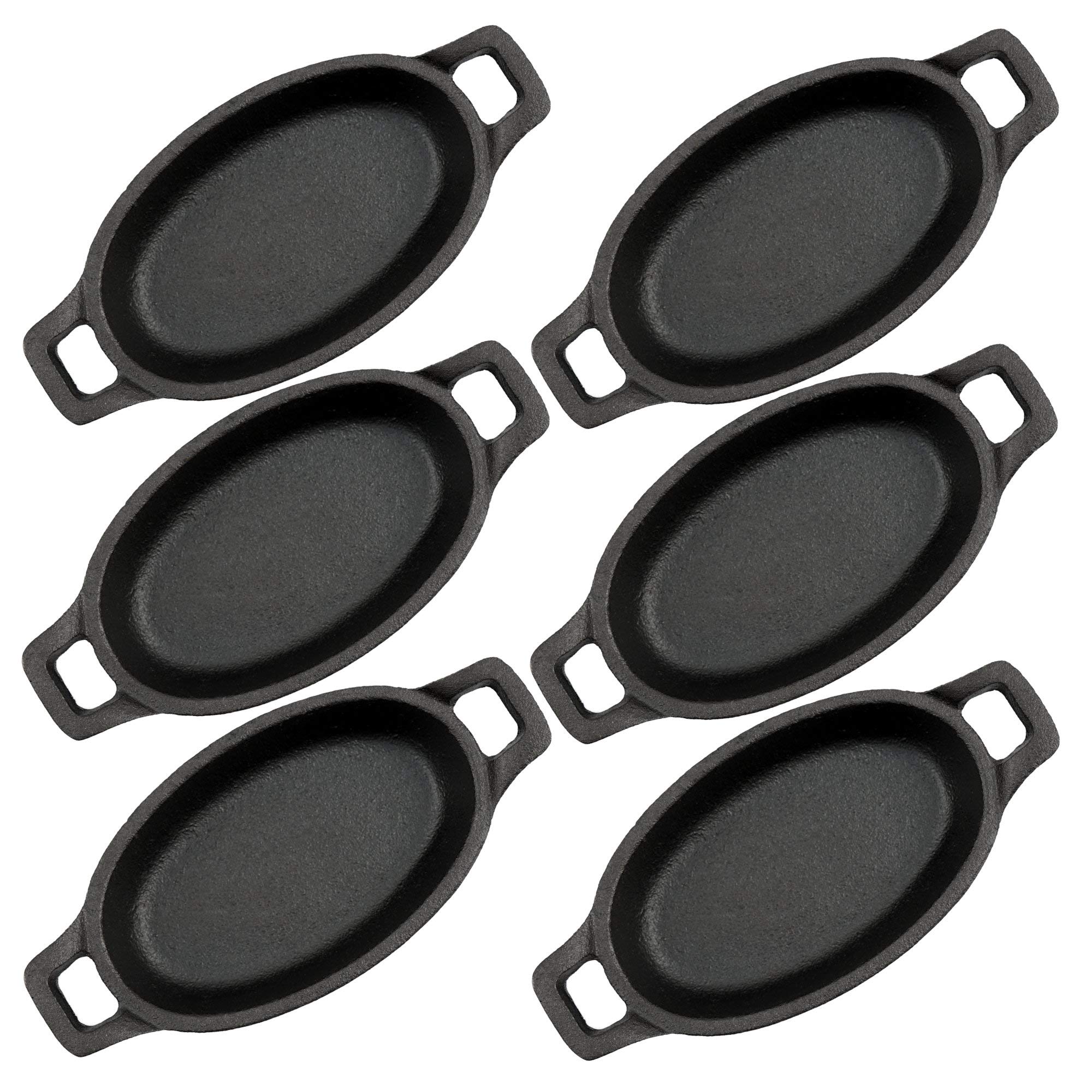 BBQ-TORO Set de poêles à servir en fonte (6 pièces) | 20 x 9,5 cm - ovale | déjà brûlé | poêle à griller en fonte, poêle à servir, casserole