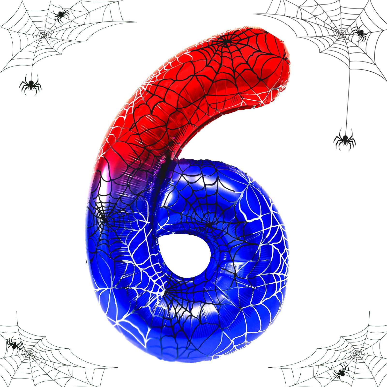 40 Inch Spider Theme Number 6 Foil Balloons Large Mylar 6th Number Balloon for Kids Spider Web Design Helium Aluminum Birthday Anniversary Party
