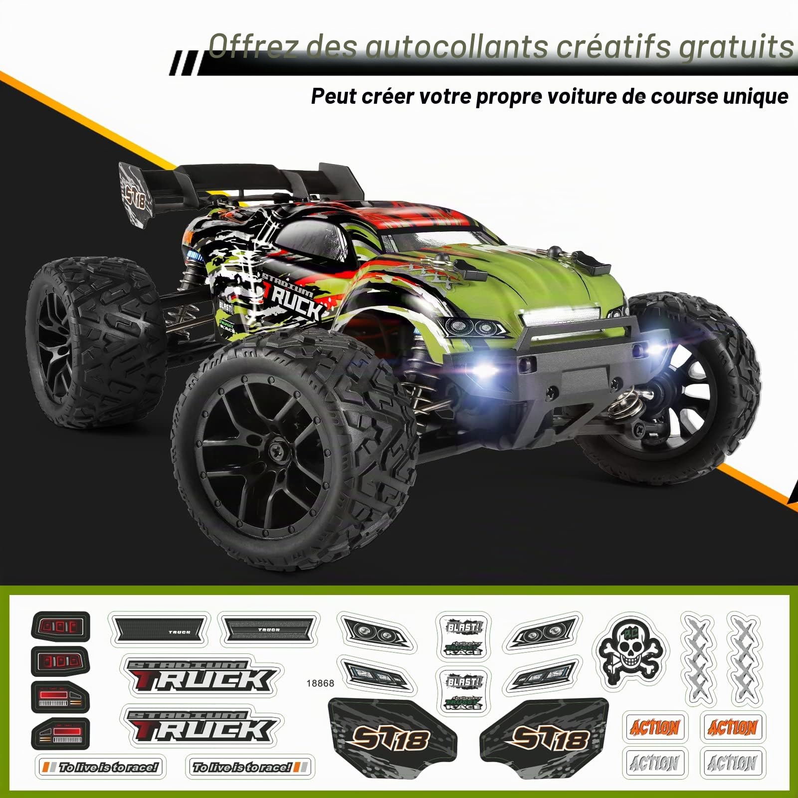 HAIBOXING Voiture télécommandée 4WD 1:18 RC Car Hailstorm, 2,4 GHz 36 km/h Haute Vitesse RC Voiture Tout Terrain, RTR Monster Truggy Véhicule de Jouet pour Adultes et Enfants