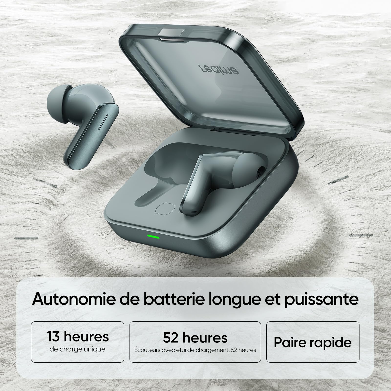 realme Buds Air 7 Écouteurs True Wireless, Pilote Bass Mega Titanisé de 12,4 mm, ANC Smart 52 DB, Audio Hi-Res & LHDC 5.0, Autonomie jusqu'à 52 Heures, Son Spatial 360 °, Vert Mousse