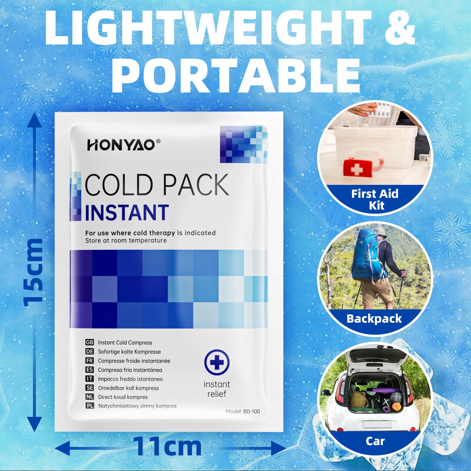 HONYAO Okład Chłodzący Instant 9 Sztuki, Jednorazowe Natychmiastowe Zimne Kompresy na Ból Obrzęk Stan Skręcenia, IInstant Ice Pack na Sport Strona Główna Podróże Wędrówki Piesze