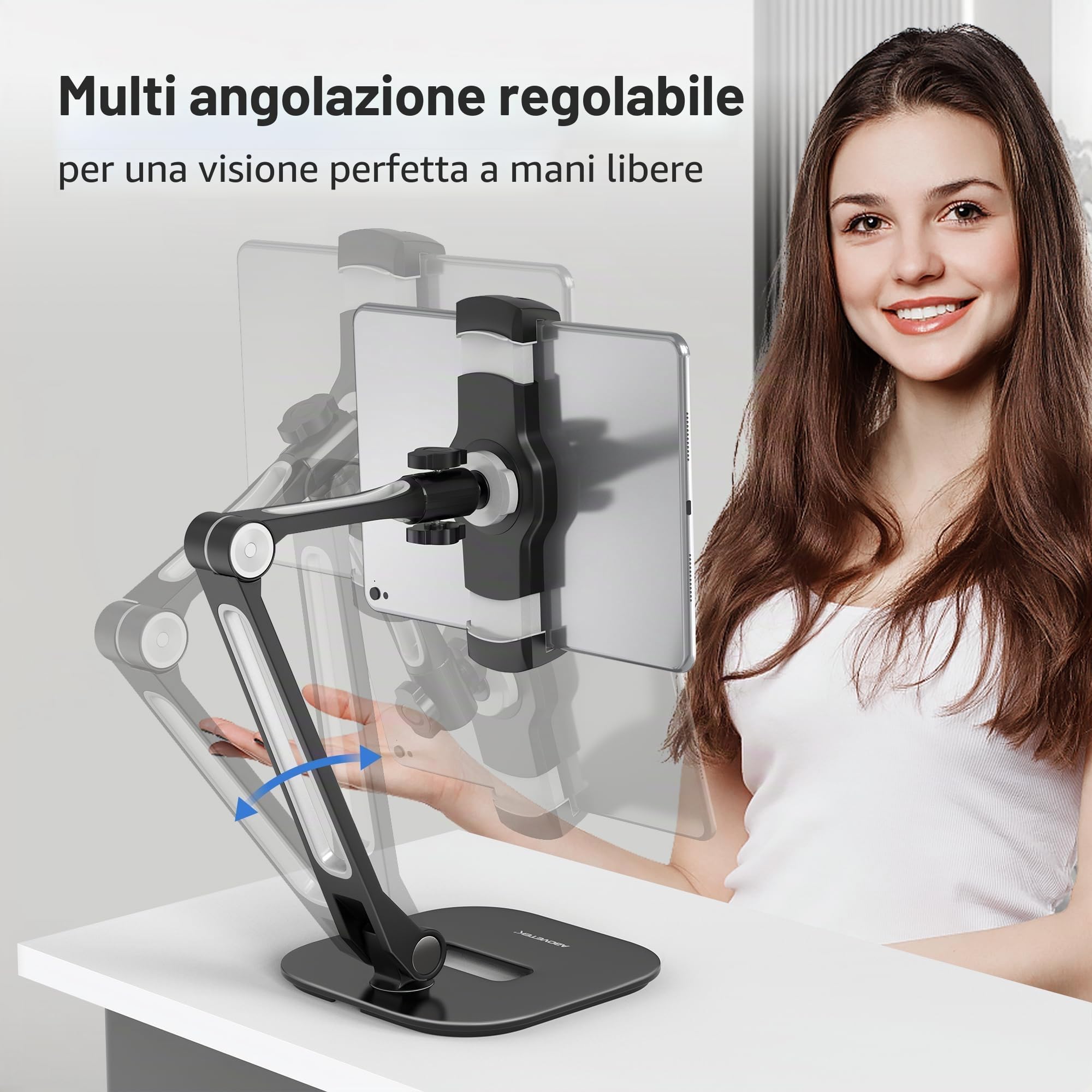 AboveTEK Supporto per Tablet in Alluminio, Con Rotazione a 360°, Compatibile con Tablet e Telefoni da 4 a 11 Pollici, Struttura Professionale e Robusta, Ideale per Negozi, Uffici e Showroom (Nero)