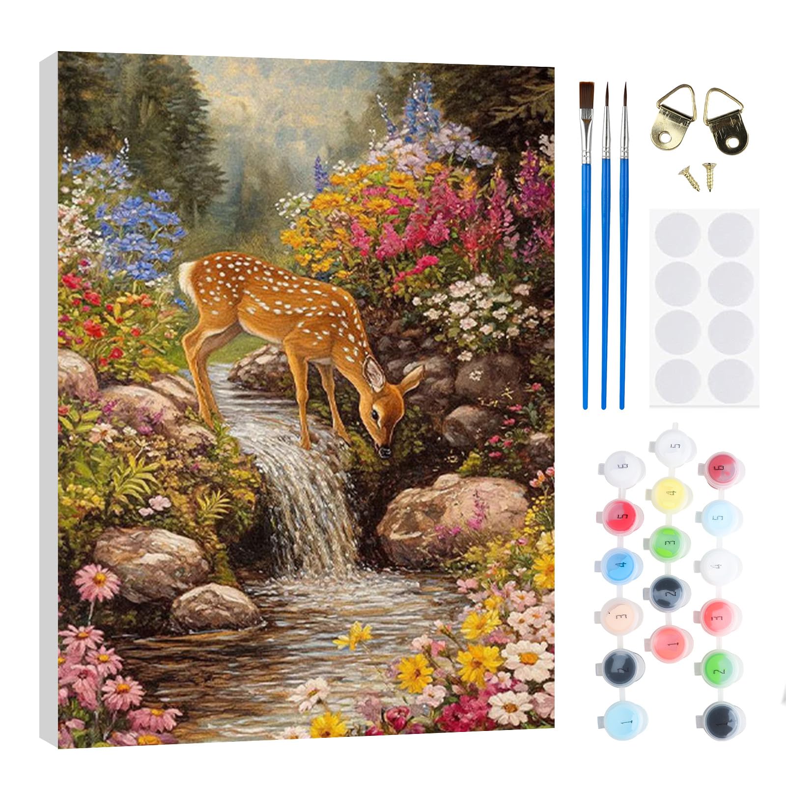 RICUVED Flower Deer Paint by Numbers Kits for Adults Kids,Animal Painting Kits for Beginners On Clear Symbols Canvas with Wooden Framed, Easy DIY Acrylic Pigment Drawing Paintwork 20x30cm