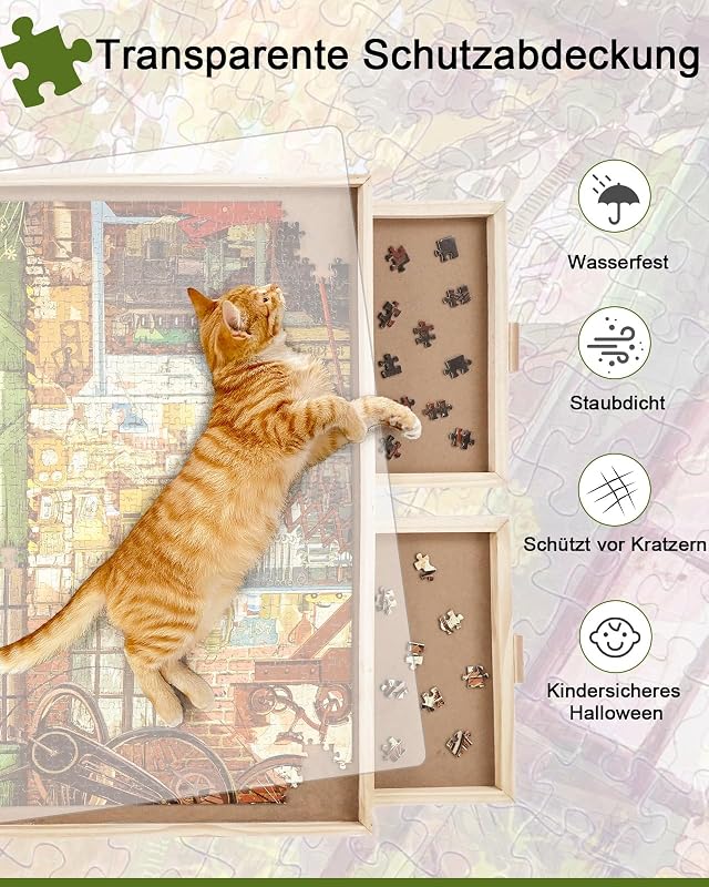 Truwheelz Forgatható Puzzle Asztal 2000 Darabos Kirakóhoz - 72,4x102 cm Fa Kirakós Tábla 4 Fiókkal és Fedéllel, Felnőtteknek