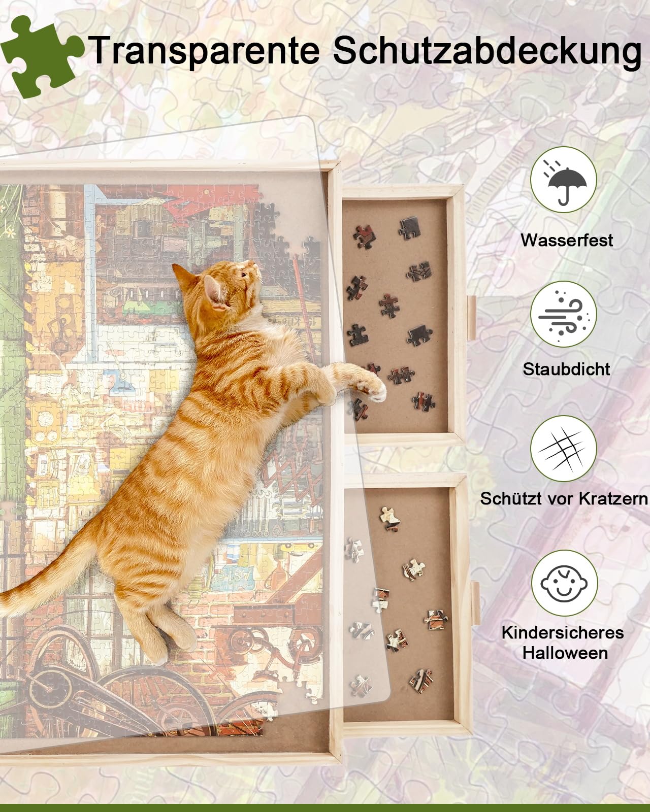 2000-Teile-Drehbares Puzzlebrett mit Schubladen und Abdeckung, 102 x 72,4 cm Tragbarer Holz-Puzzletisch für Erwachsene, Lazy Susan Drehbrett, Geburtstagsgeschenk für Mama