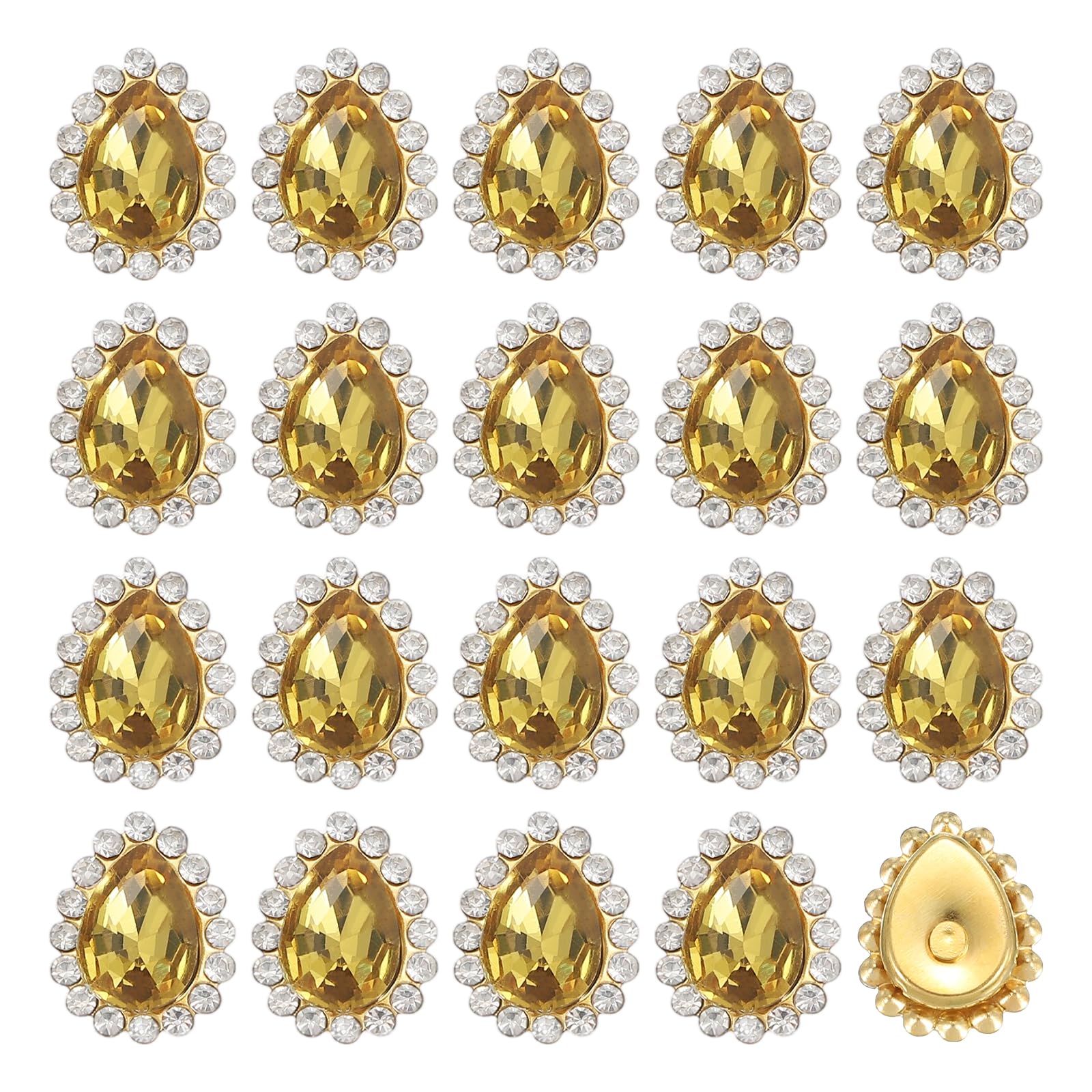 sourcing map 30pcs Tear Drop Rhinestone Embellishments, 10x14mm Crystal Rhinestone Charm, Metal Flatback Accessories Stick on Gems for DIY Jewelry Making Clothes and Wedding Crafts, Yellow