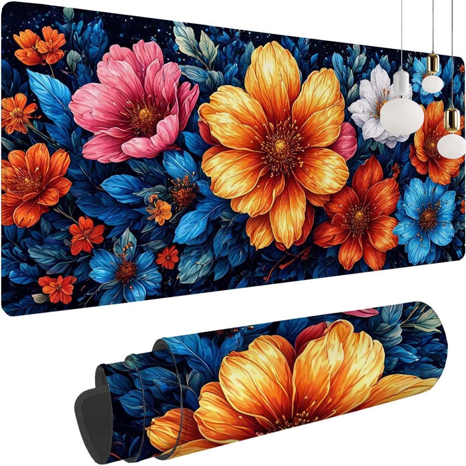 Alfombrilla Ratón Flor Color Alfombrilla Ratón XXL 1400x600x3mm Mouse Pad Resiste Salpicaduras, Extendida de Gran Tamaño con Bordes Cosidos, Mejora Precisión y Velocidad, Antideslizante,Duradera y-241