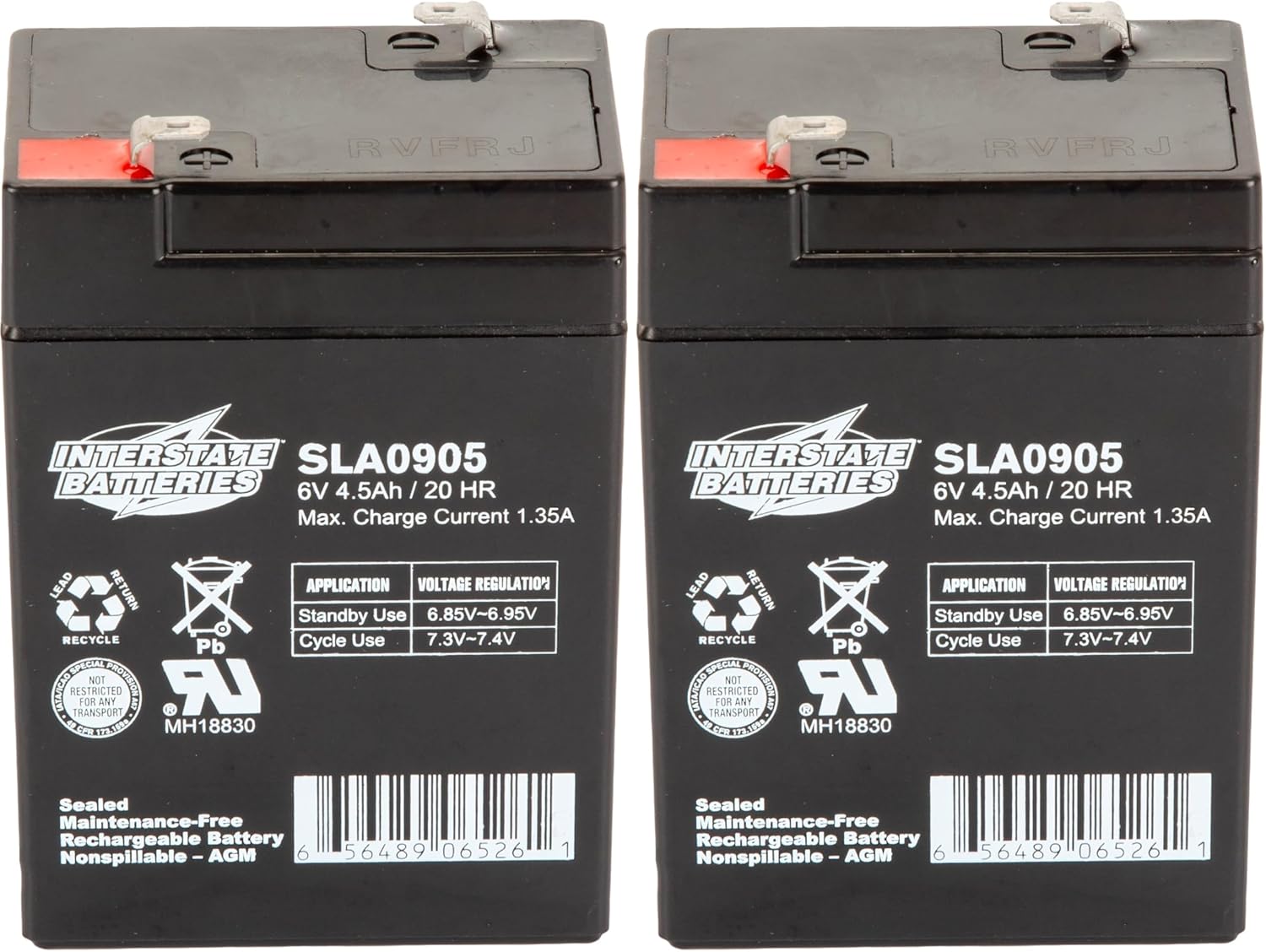 Interstate Batteries 6V 4.5Ah Rechargeable Battery (SLA0905) Sealed Lead Acid Rechargeable SLA AGM (F1 Terminal) Blood Pressure Monitor, Oxygen & Pulse Meter, Deer Feeder (Pack of 2)