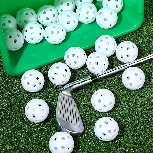 Miniatura 7 de Paquete de 24 pelotas de golf de práctica de 1.654 pulgadas (1.654 in) de plástico para entrenamiento de golf, flujo de aire, bola hueca para