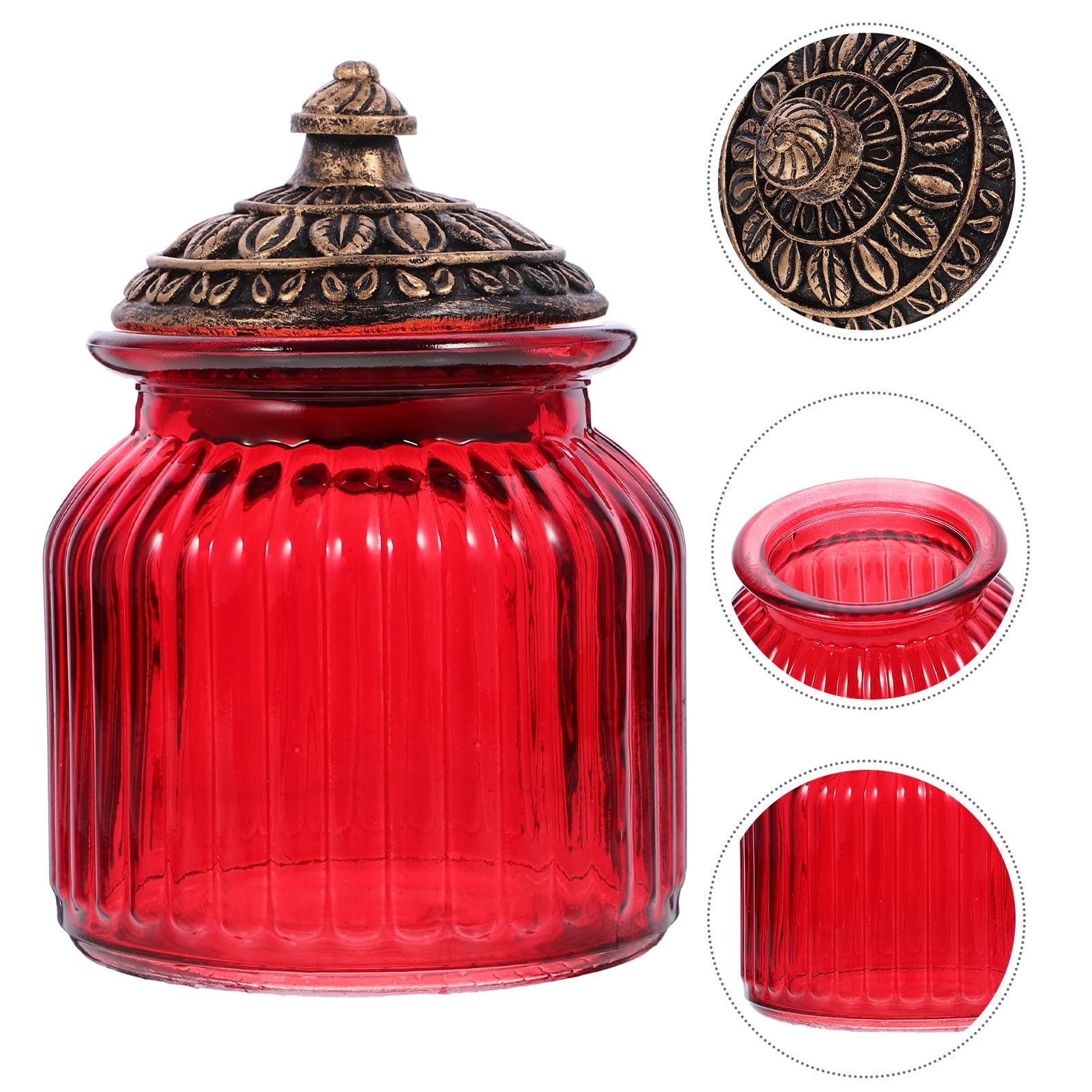 Garneck Recipiente de Almacenamiento de Vidrio Tapa de Resina Roja Sellado Hermético 11 CM de Diámetro X 145 CM de Alto Contenedor Multifuncional para Cocina y Hogar Adecuado para Té