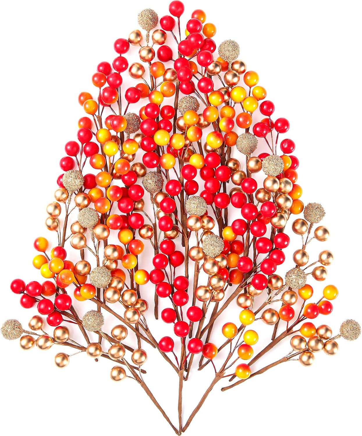 360 Pieces Artificial Holly Berries Christmas Winter Fake Berries Bunch Faux Cranberries Bunch on 60 Stems for Table Centerpiece (Red, Gold, Orange Red)