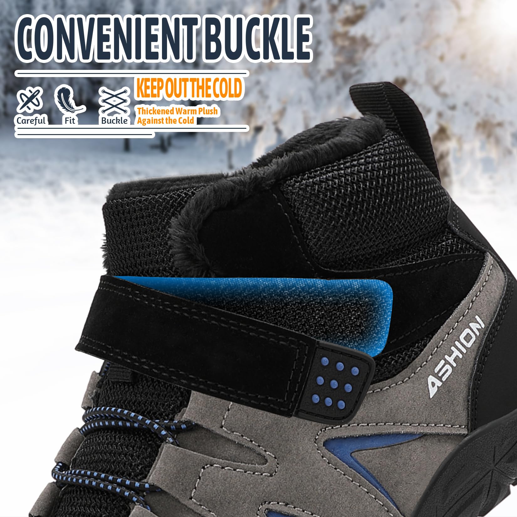 Littleplum Winterschuhe Jungen Winterstiefel Kinder Barfussschuhe Winter Warm Gefüttert Schneestiefel Wanderstiefel(B Grau Blau,33EU)