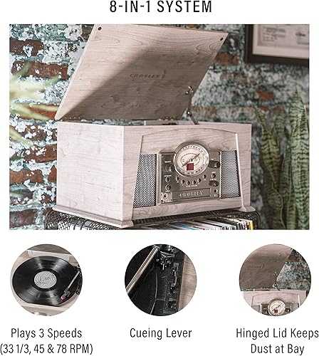 Miniatura 2 de Crosley CR7015A-GY Medley - Tocadiscos de vinilo de 3 velocidades con Bluetooth, radio AMFM, reproductor de CD, cubierta de casete y entrada