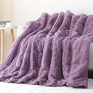 Cottonblue Jacquard Weighted Blanket 20 lbs for Adults Queen Twin Full Size, Fuzzy Sherpa Fleece Weighted Throw Blankets 60x80 in for Relax & Sleep, Cozy Heavy Bed Blankets with Cemaric Beads, Purple