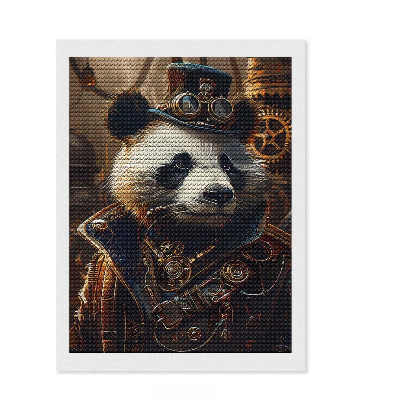 Junmoney Steampunk Panda Animal Full Drill Diamond Painting Kit 12"x16", Holiday Gift Idea, Home Decoration, Boho Decor, Relaxing Handmade Project