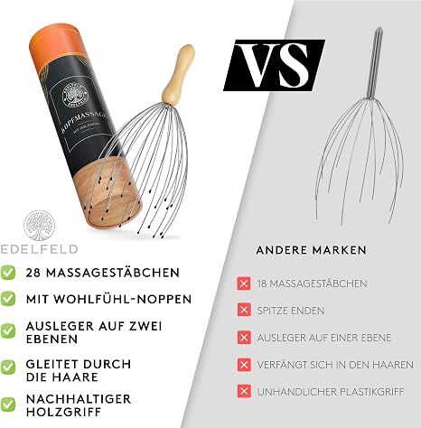 Die entspannende Kopfmassage Spinne mit 28 Fingern von Edelfeld [VERBESSERTE VERSION 2025] -Kopfmassagegerät mit Auslegern auf 2 Ebenen - Kopfkrauler mit Wohlfühl-Noppen - Massagespinne als Geschenk