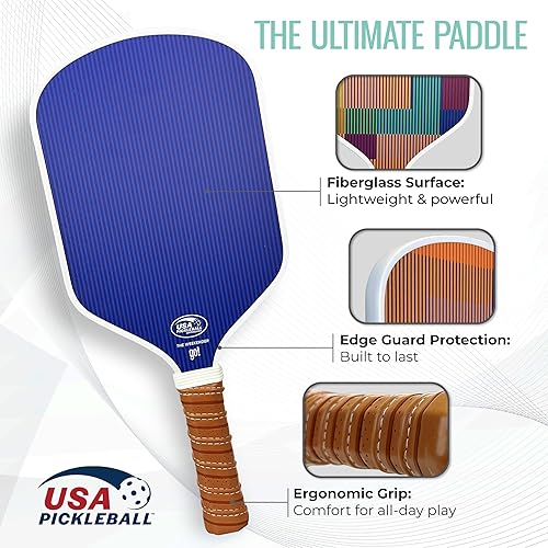 Miniatura 2 de Paleta de pickleball individual y juego – Palas ligeras aprobadas por USAPA, superficie de fibra de vidrio, núcleo de panal de abeja de 0.512 in,