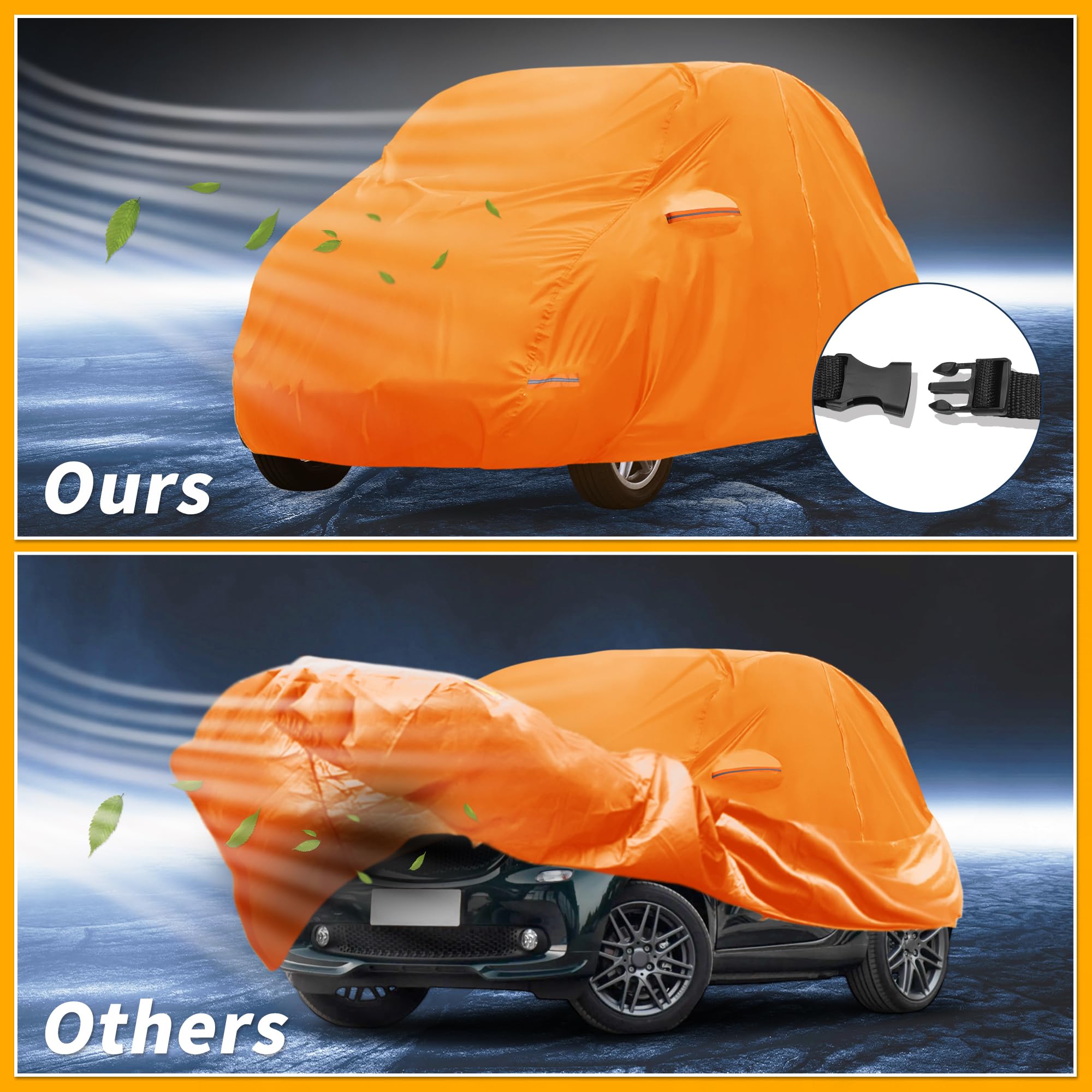 Funda De Coche Impermeable para Todo Clima Exterior Automotriz Protección Solar Anti-UV Lluvia Completa para Smart Fortwo 210D-Pu Naranja con Franjas Reflectantes.