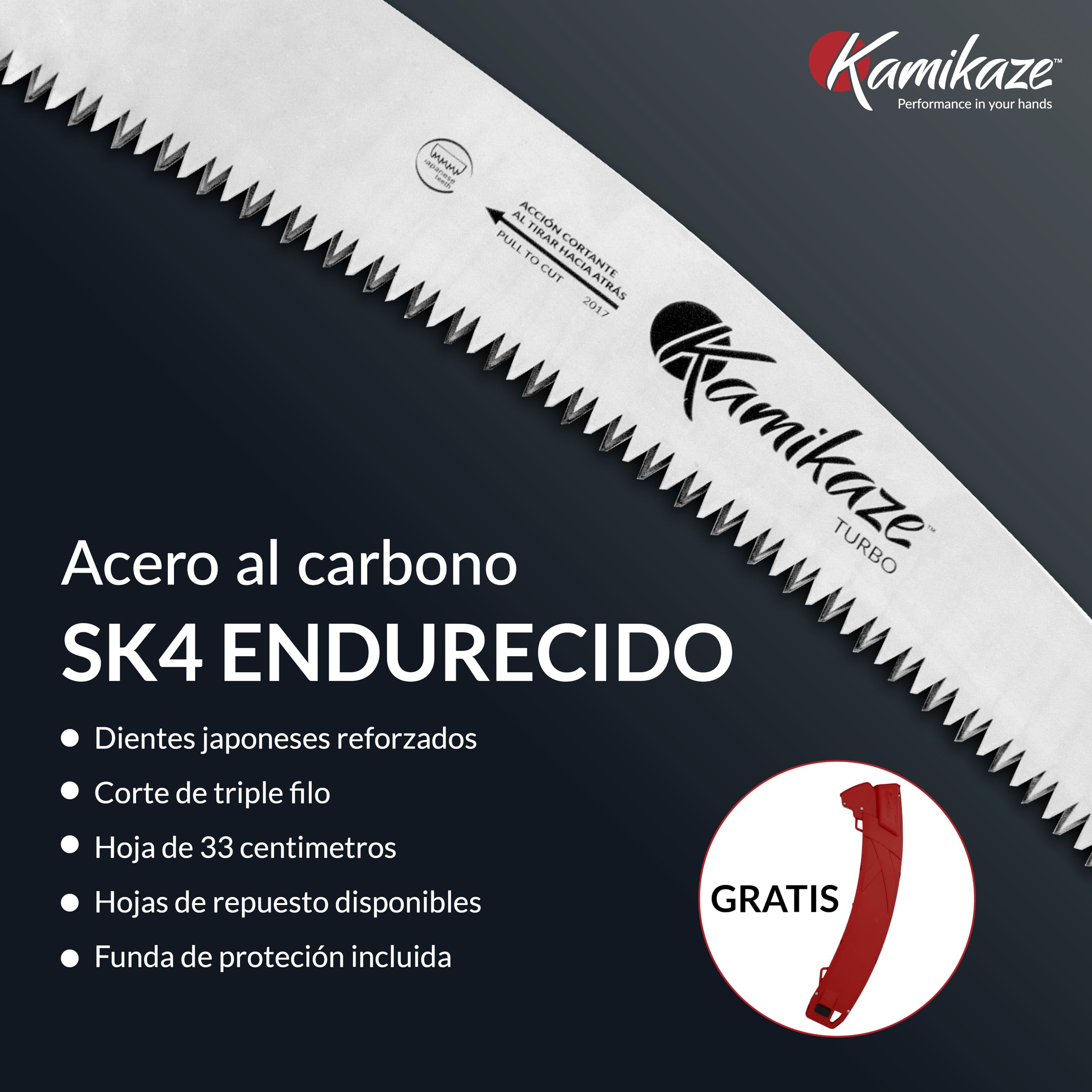 Kamikaze Kit de poda en altura 3 en 1 con pértiga telescópica 6m (3 tramos de 2m), tijera bypass MT-63 y serrucho MT-330 intercambiables, cabezal giratorio 200º, corte ramas hasta 80mm, hoja SK5