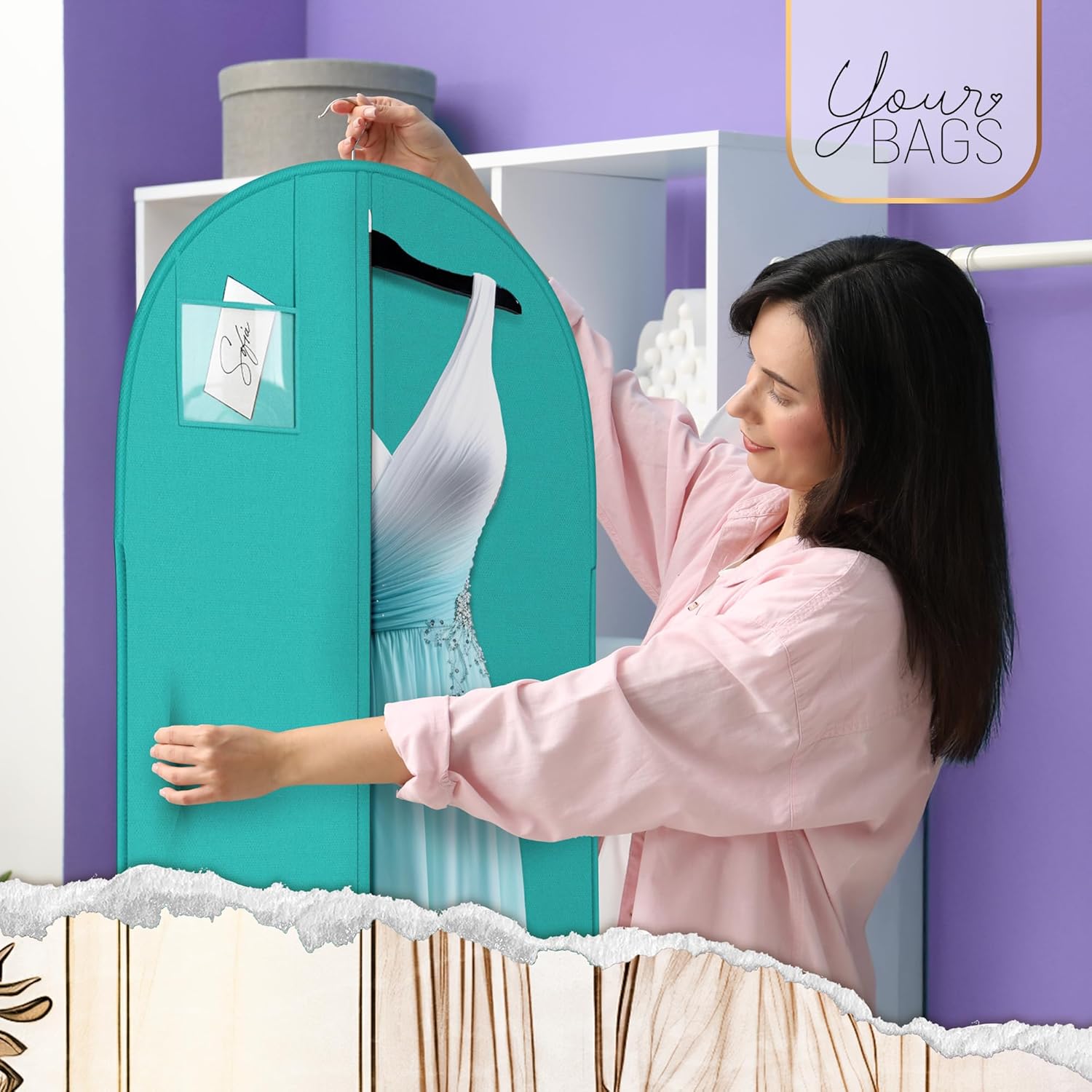 Luxury On the Go Long Formal Dress Bag – 54" Hanging Garment Bag for Dresses, Prom & Bridesmaid– Long Garment Bags for Hanging Clothes Lightweight & Tear-Resistant with Clear ID Window – 5 Pack