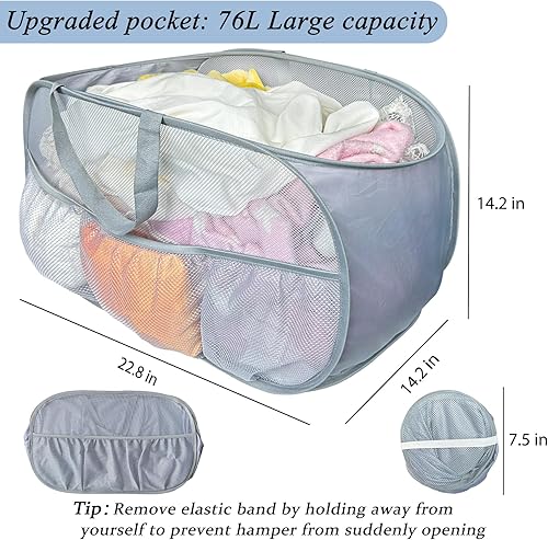 Miniatura 3 de NairSnow Cestas plegables para la lavandería, paquete de 2 cestas desplegables con asas, cesta portátil para escalera, cestas decorativas para
