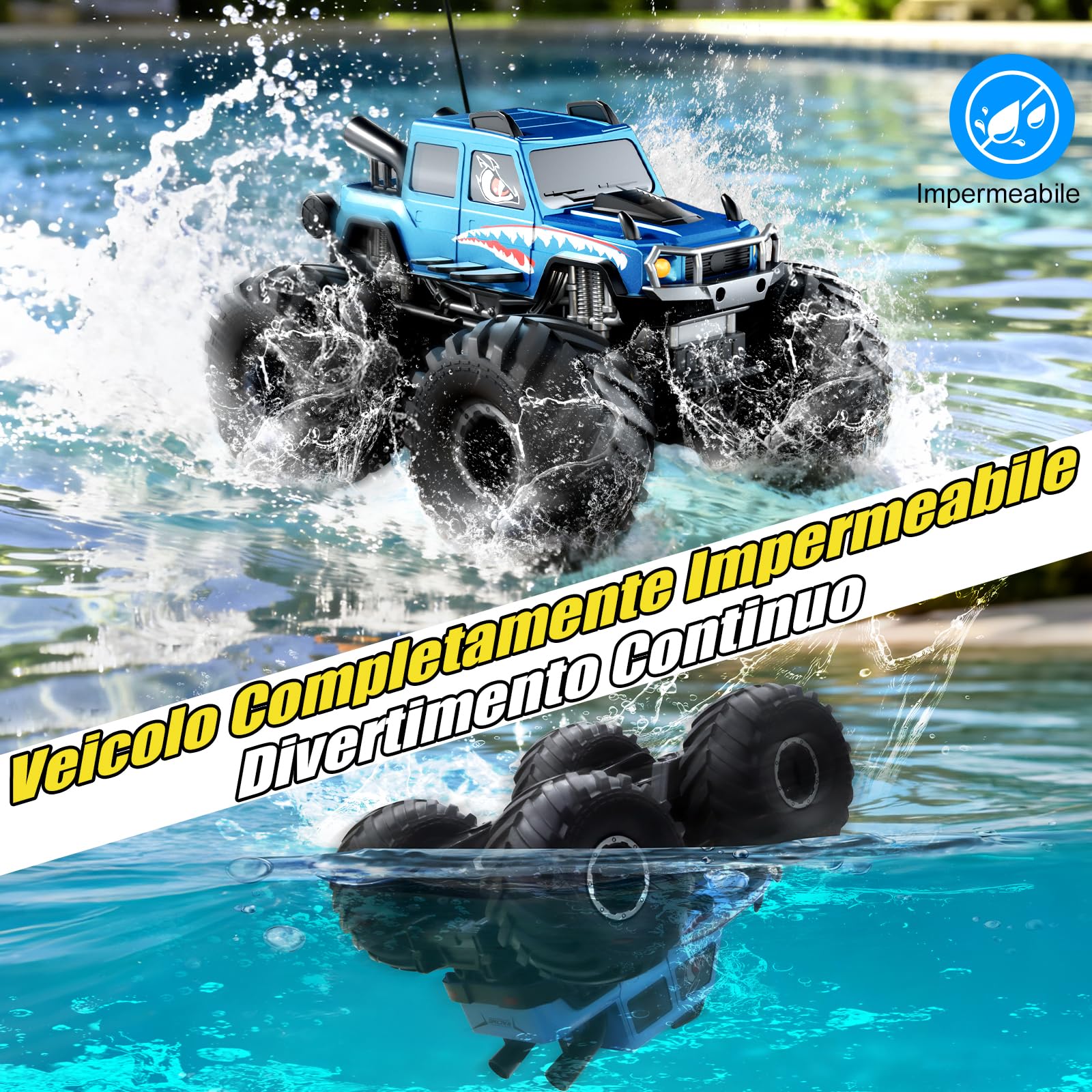Macchina Telecomandata 4x4 per Bambini 6-12 Anni con Sensore Gesti - Blu | Veicolo Anfibio Telecomandato, Auto Radiocomandata Truck per Sabbia, Prato, Acqua e Terreno, Giocattoli per Ragazzo