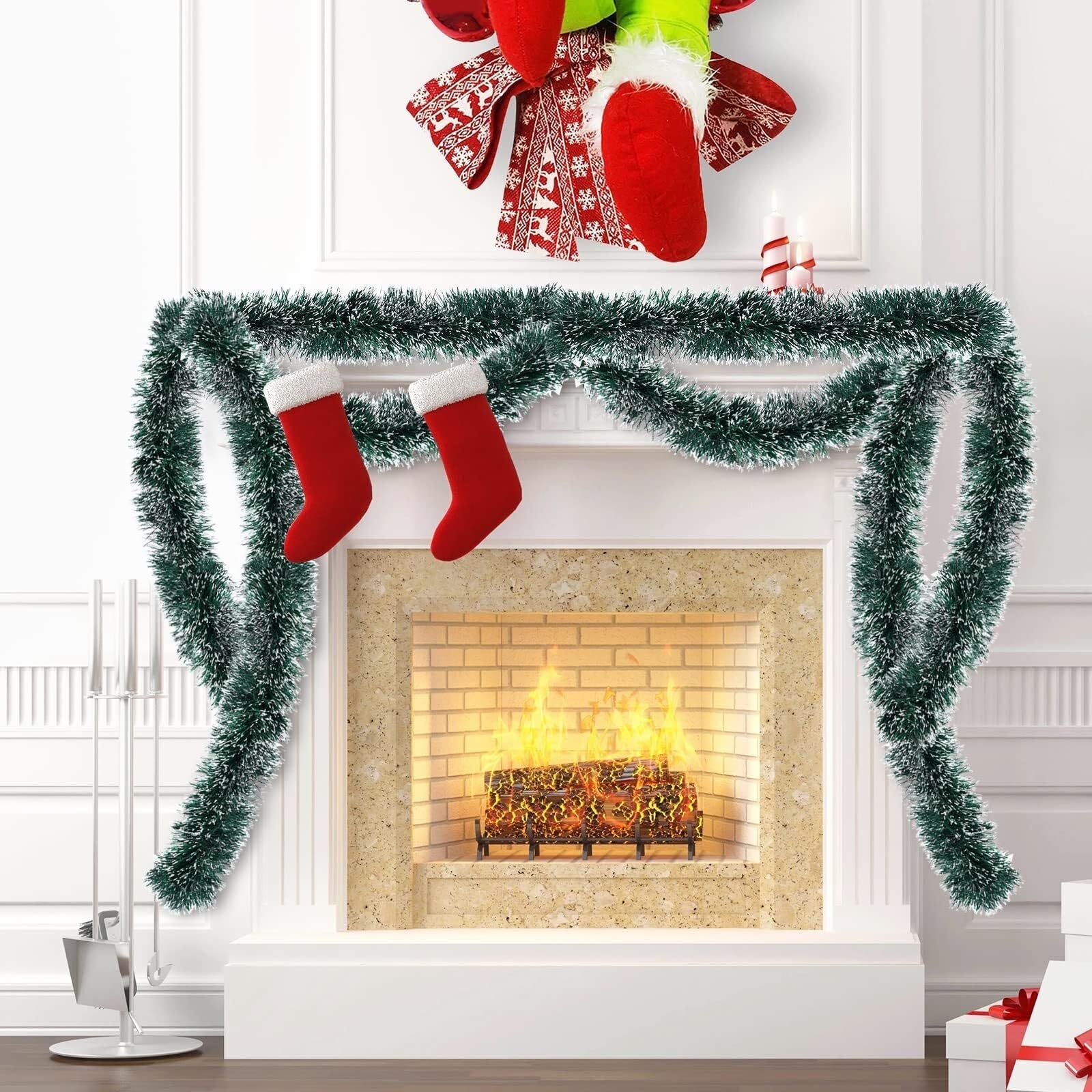 Lametta Weihnachtsbaum 6,5 Fuß Lange Weihnachts-Lametta-Girlande for Drinnen Und Draußen – Partyzubehör Girlande Weihnachten(Gold)