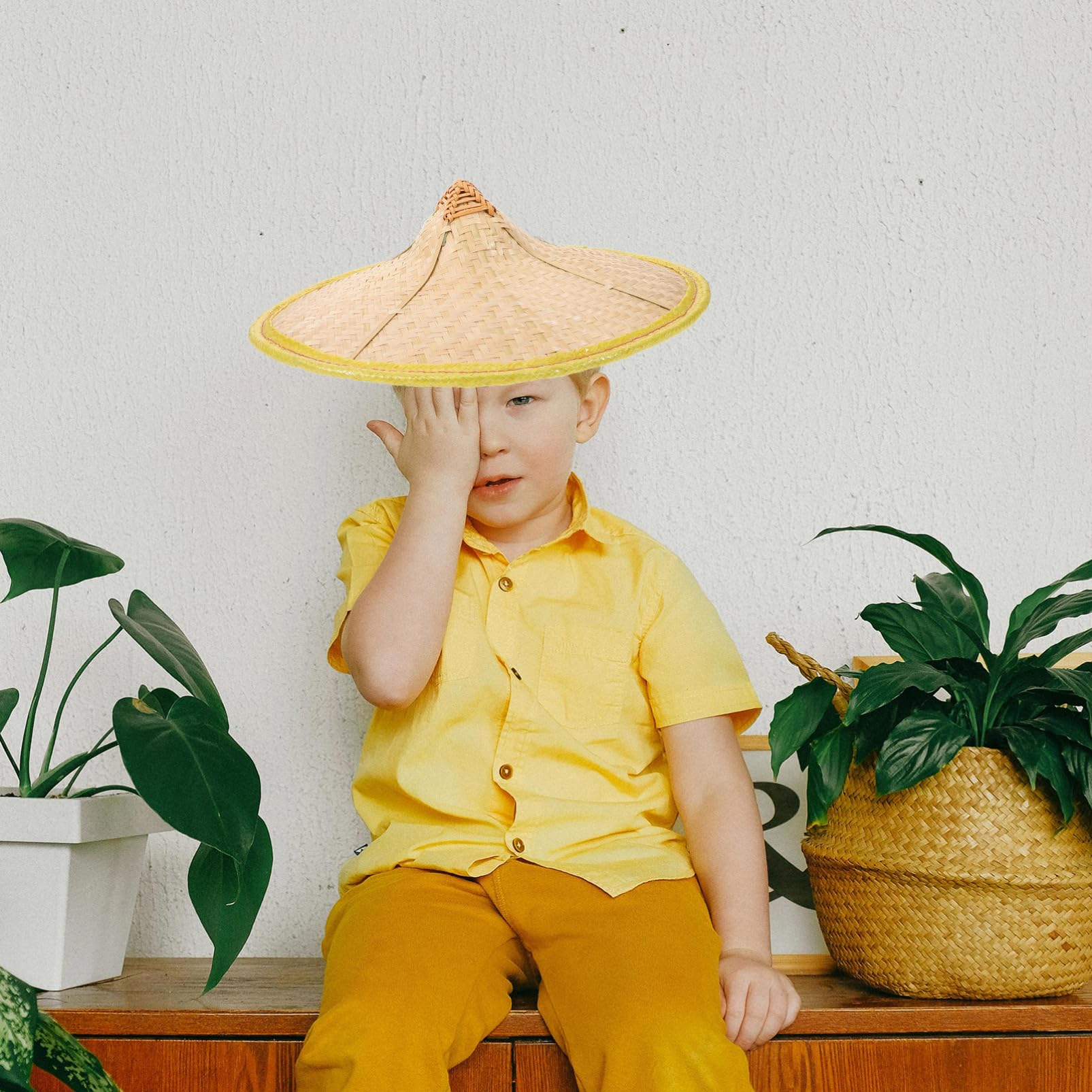 Party Strohkegelhut Bauernkostümzubehör Weben Anti Hut Japanischer Rain aus Orientaler Ninja Kind Hüte Chinesischer Haushalt Strohhut Asiatischer Prop Kuli Sommerhut Konischer