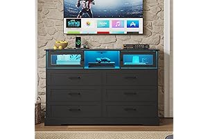 Hasuit 6 Drawers Dresser with LED Lights and Charging Station