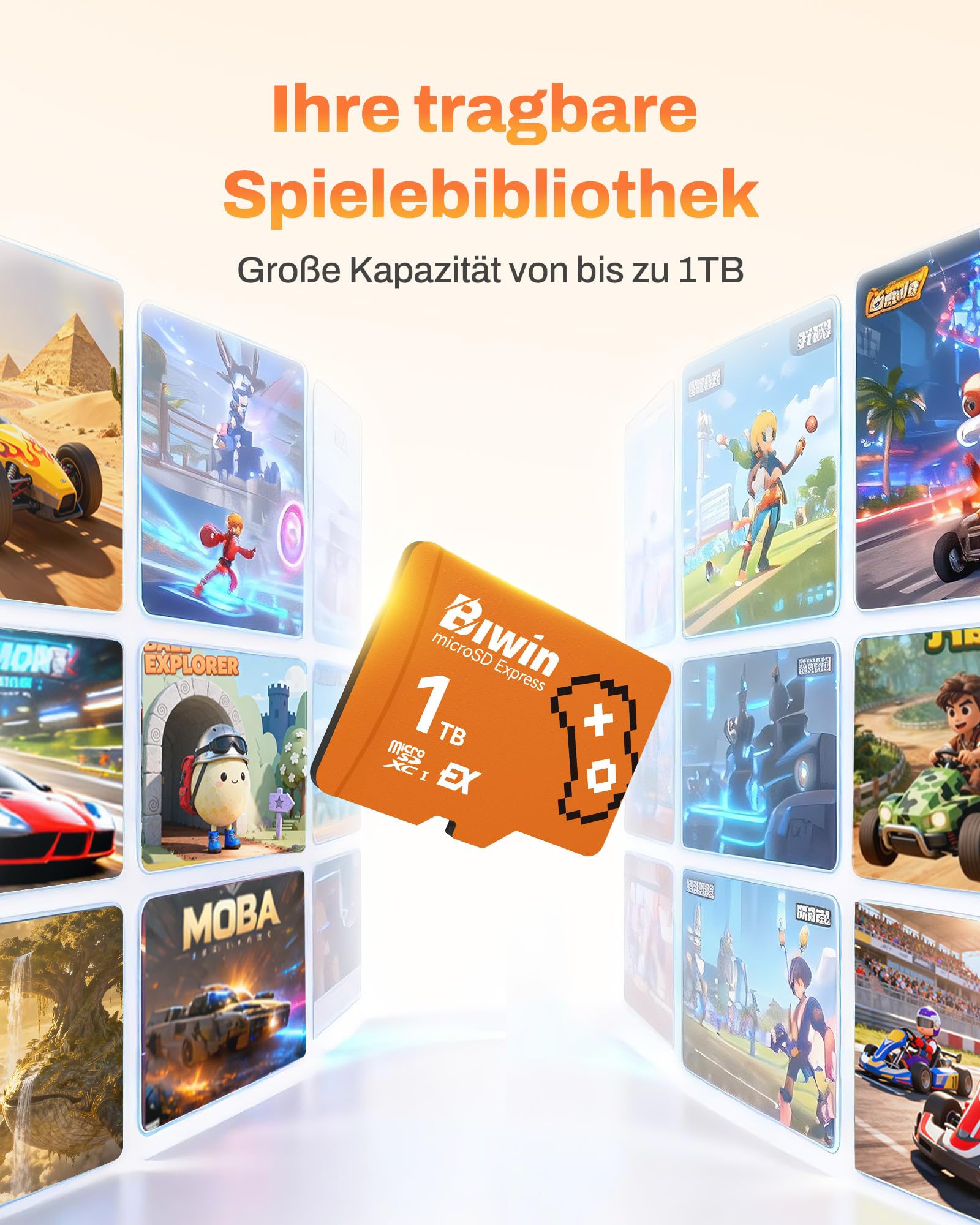 BIWIN Amber ME300 microSD Express Karte 1TB, 900MB/s Lesen, 800MB/s Schreiben, SD 7.1, PCIe Gen3x1, UHS-I C10 V30 U3 A1