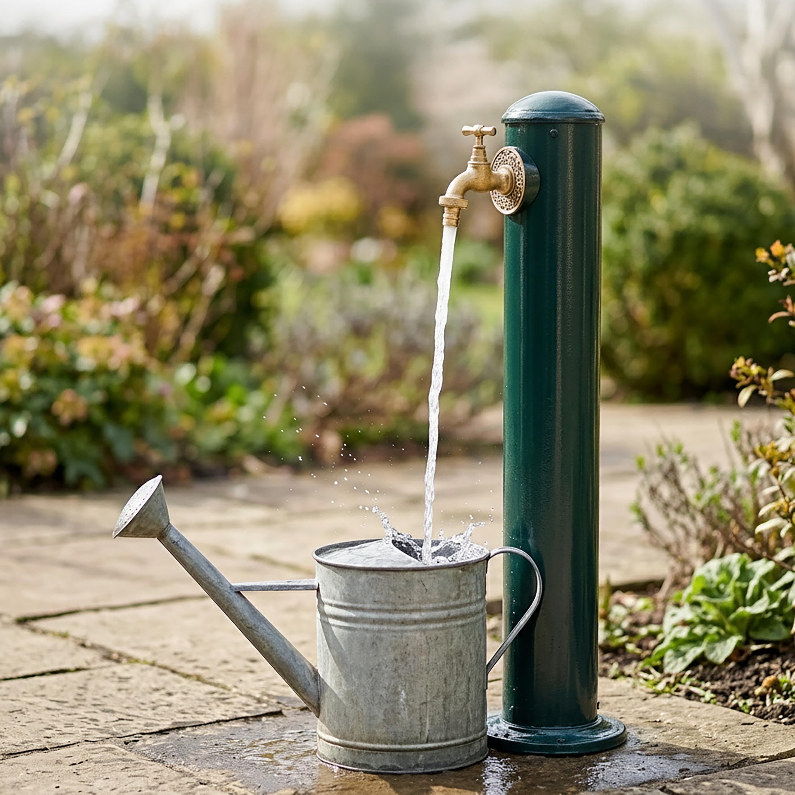 Relaxdays Surtidor de agua para jardín, estilo antiguo, con grifo, verde | conexión 3/4, columna redonda 91 cm