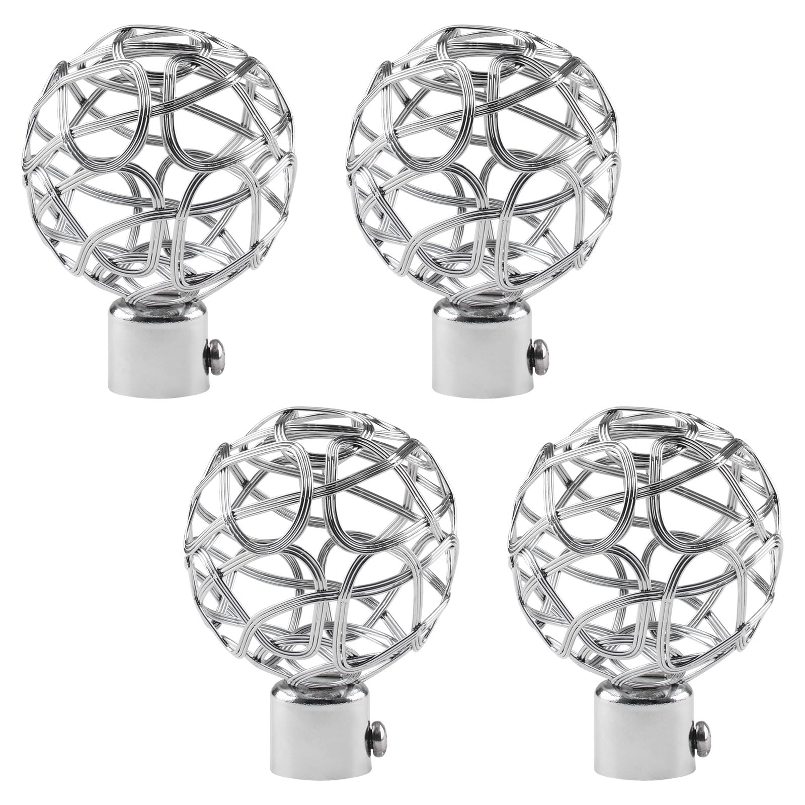 UFURMATE 4Pcs Curtain Finials, Decorative Hollow Drapery Rail Pole Head Cap Metal Curtain Rod Pole Ends for Diameter 19mm/0.75" Rods(Silver)
