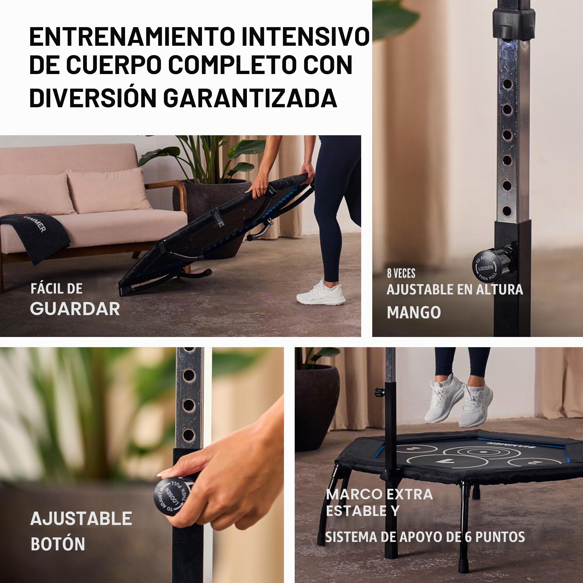 Hammer - Trampolín de fitness Cross Jump, superficie de salto de 98 cm, tecnología patentada, mango ajustable en varias alturas, potente, hasta 130 kg de peso del usuario