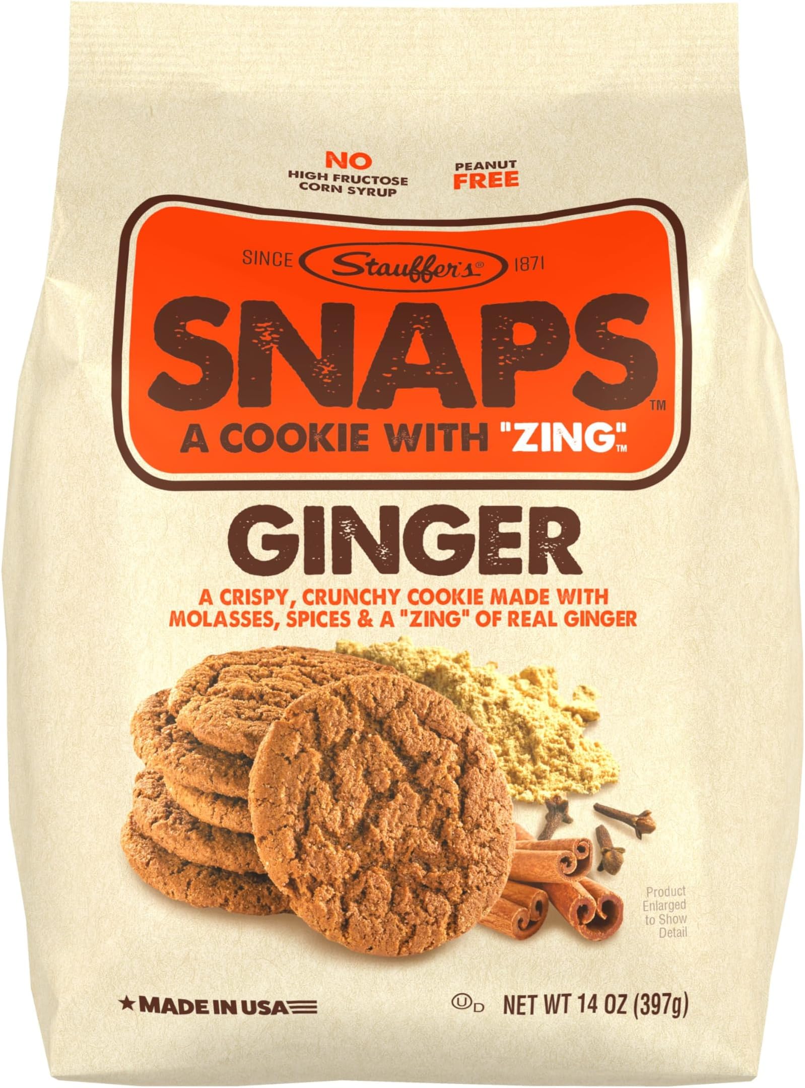 STAUFFERS Ginger SNAPS Cookies - 14oz Bag - Ginger Flavored Cookies with No High Fructose Corn Syrup, Artificial Flavors or Colors