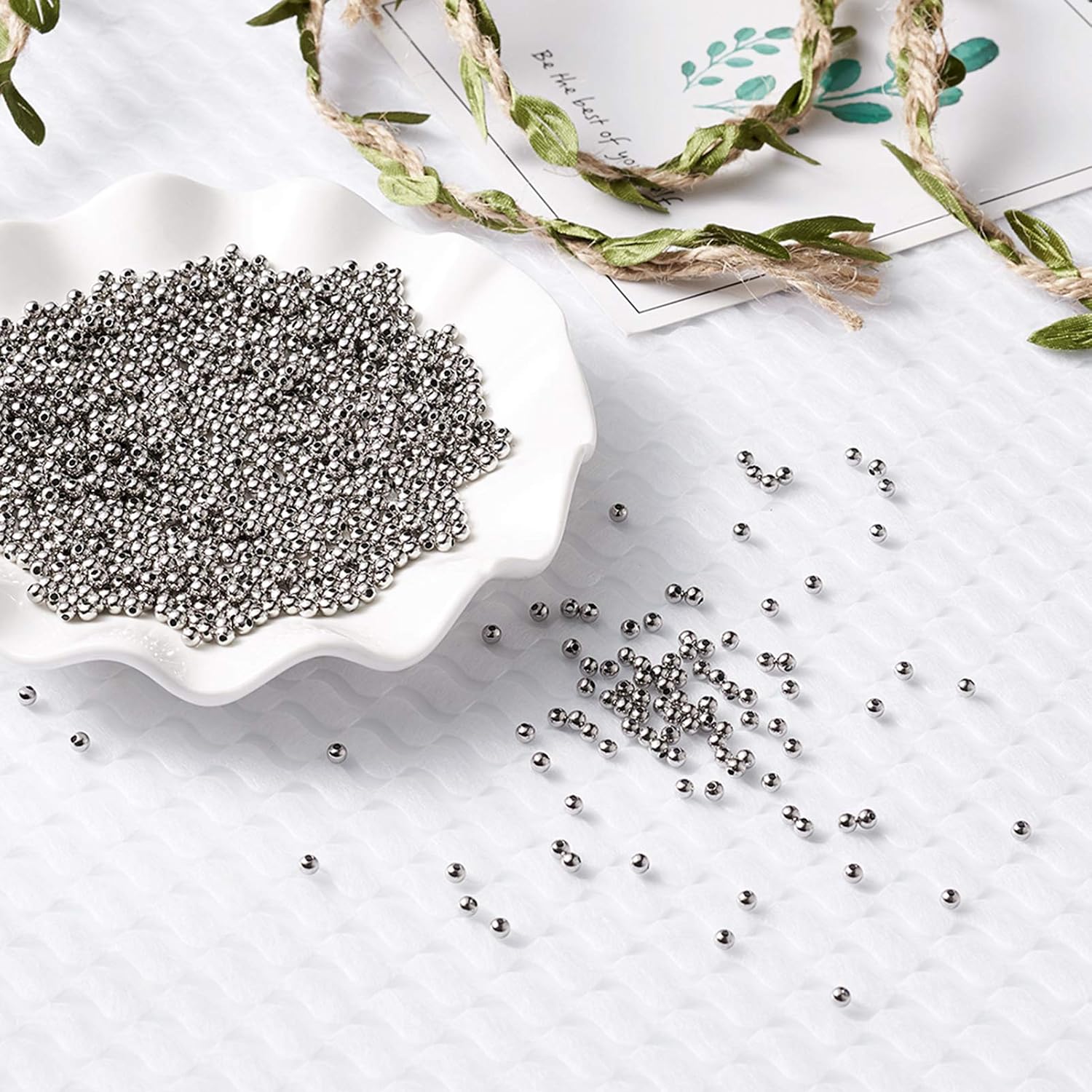 Craftdady 1000Pcs 5mm Smooth Round Metal Spacer Beads 304 Stainless Steel Tiny Rondelle Ball Loose Beads for Craft Jewelry Neckalce Bracelet Making Hole: 2mm