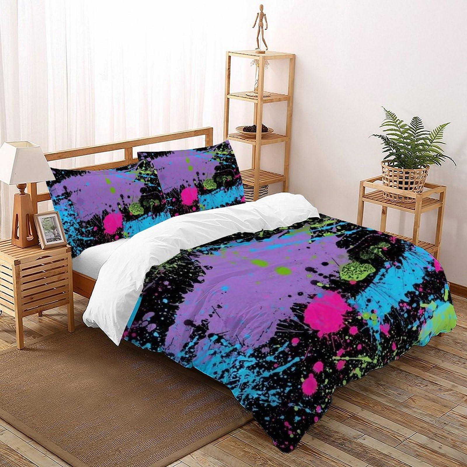 Parure de lit graffiti 200x200 anti-glissement avec grand zip