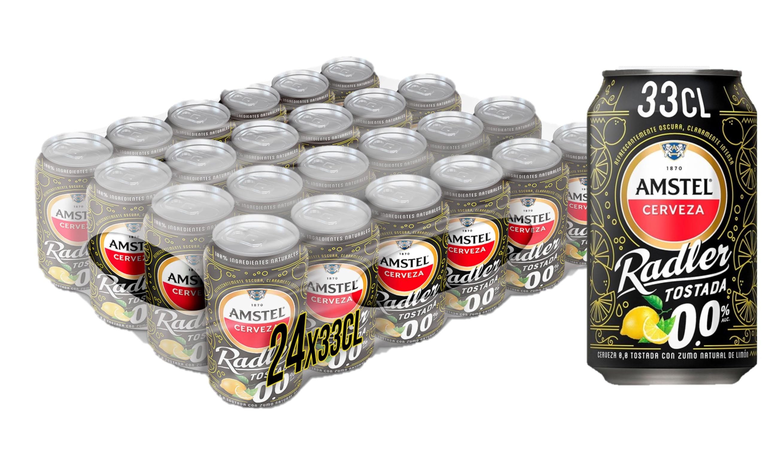 Amstel Radler 0,0 Cerveza Tostada Limon Sin Alcohol Pack 24 x 33cl