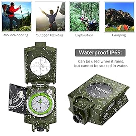 Proster IP65 Hiking Compass Waterproof Compass - Metal Compass Camping Compass with Sighting Clinometer with Carry Bag for Camping Hunting Hiking Geology Activities
