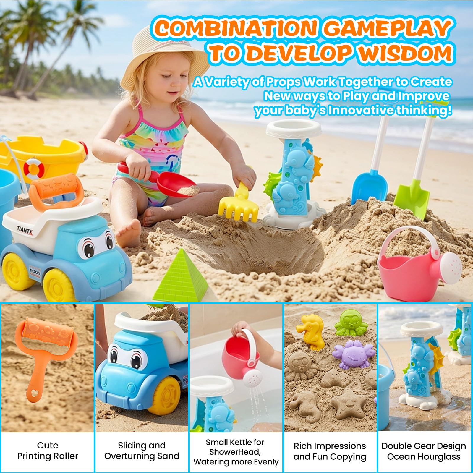 Sandspielzeug, 30 Pcs Sandkasten Spielzeug, Sandspielzeug ab 1 2 3 4 5 6 7 Jahr, Strandspielzeug Kinder Mädchen Jungen, Strand Sandspielzeug Set Sandschaufel, Wassereimer, Sandformen, Netzbeutel