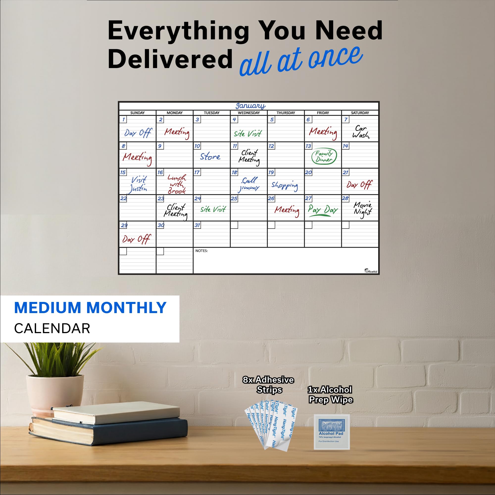 Grand calendrier mural effaçable à sec pour mur, 61 x 91,4 cm, grand calendrier mural effaçable à sec, grand tableau blanc pour bureau, maison et école, tableau blanc géant effaçable mensuel non daté