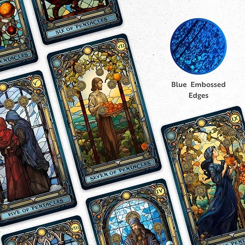 Miniatura 3 de CRAFTERIAN Cartas de tarot de vidrieras, 78 barajas de tarot con bordes de aluminio, cartas de tarot originales para principiantes y expertos con